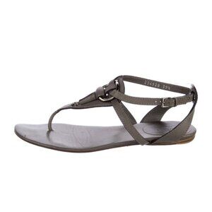 Gucci Authentic Solid Gray Leather Thong Strappy Flat Sandals 9.5